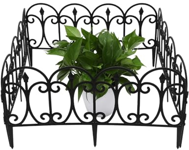 Trädgårdsstaket, 5 stycken metallstängsel, dekoration gallerstaket för trädgård, trädgårdsstaket, trädgårdsrabatt och djurbarriär, 58 x 23 cm dekorativt plastträdgårdsstaket, gräns djurstaket, för