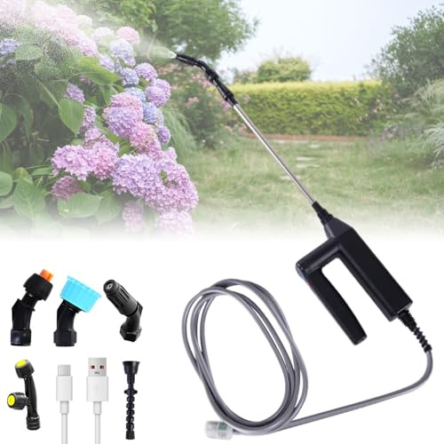 Nzkeuf Pompa Irroratrice a Batteria, 3.7V Spruzzatore Elettrico per Piante, con Asta Telescopica, 5 Ugelli, 8M Tubo, Ricaricabile USB, Spruzzatore a Pressione per Giardini, Cortili, Prati