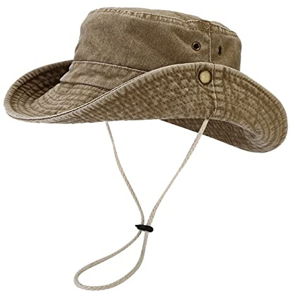 Générique UPF 50+ Chapeau de Brousse Unisexe en Coton de Style Australien Safari Outback avec Large Bord, mentonnière Amovible, Boutons-Pression latéraux et aérations