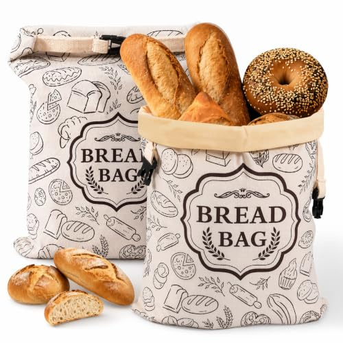 KORVORIA Bolsas para Pan de Cera de Abejas con Cierre y Asa, 2 Uds 43x33cm