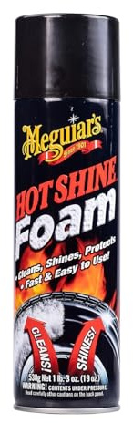 Meguiar's Hot Shine Tire Foam, High Gloss Tire Shine That Cleans, Shines, and Protects in One Step, Deep, Black Shine with Conditioners and UV Protection, Best Gifts for Car Lovers, 19 Oz Aerosol