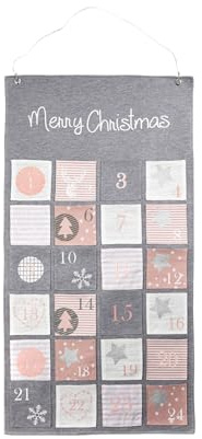 HEITMANN DECO Stoff-Adventskalender Merry Christmas - moderner Adventskalender zum Befüllen und Aufhängen - grau rosa weiß, 80 x 43 cm