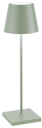 Zafferano, Poldina Pro, Lampada da Tavolo Ricaricabile e Senza Fili con Controllo Touch, Utilizzabile anche come Lampada da Esterni, Dimmer, 2200-3000 K, Altezza 38 cm, Colore Salvia
