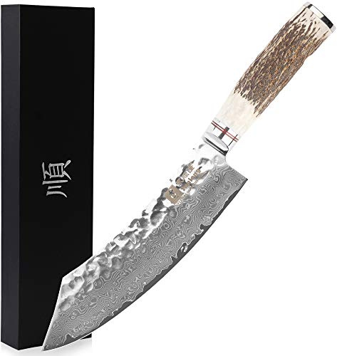Sunlong Cuchillo de Carnicero 8 Pulgadas Pro Breaking Knives Japanese VG10 Hammered Steel Damascus - Mango de asta ergonómico