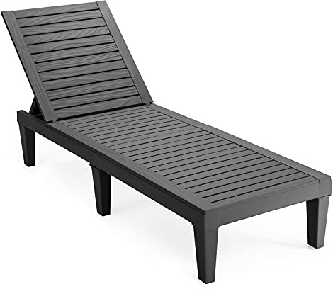 COSTWAY Tumbona de Jardín con Respaldo Ajustable de 5 Posiciones, Tumbona Reclinable de PP, Jardin Playa Piscina Exterior, Espreguiçadeira Jardim, 190 x 57,5 x 29 cm, Carga 180kg (Negro)