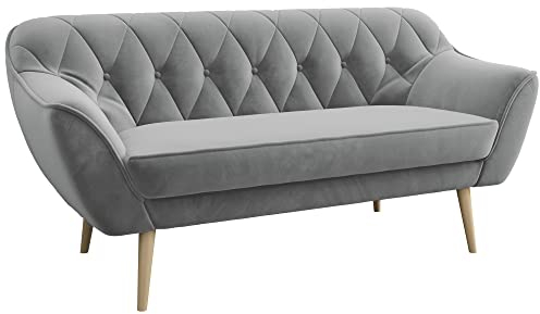 MKS MEBLE Sofa Grau - Moderne Sofa - Skandinavische Deko Polstersofa - Pirs Loungesofa - DREI Personen Grau