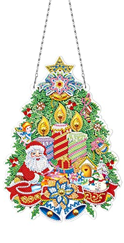 NSXIN 5D Diamond Painting Weihnachten Deko, DIY Diamant Malerei Bilder Kit Weihnachtskranz mit LED-Licht, Handwerk Applique Mosaik für Haustür Wand Fenster Weihnachtsdekor (A10)