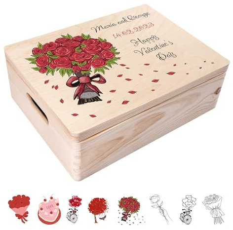 Creative Deco Personalised Valentines Gifts for Him/Her | For Women, Men & Couples | Unique Wish Custom Gift Box | Customised Wooden Storage Box | Perfect as a Keepsake or Decoration