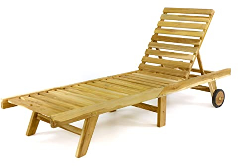 SONLEX Sonnenliege Natur Klapp-Liege Gartenliege Relaxliege Holzliege Liege aus unbehandeltem Teak-Holz 200x57x34 cm Bäderliege Balkon-Liege
