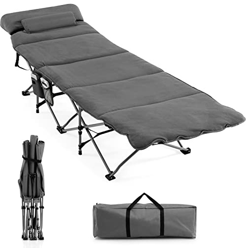 LIFEZEAL Vikbar campingsäng med bärväska, bärbar utomhussäng med avtagbar madrass och kudde, Beachsäng Max 150 kg, 191 x 68 cm (grå)