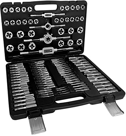 TRMLBE Gewindeschneider 110 Tlg. Gewindebohrer Set Wolframstahl Gewindeschneidsatz Metrisch Gewindelehre Feingewinde Grobgewinde Schneider Bohrer inkl. Werkzeugkasten