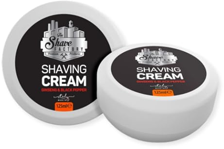THE SHAVE FACTORY Rasiercreme-Seife – Ginseng & Schwarzer Pfeffer 125ml – Reichhaltiger Schaum, Glatte und Angenehme Rasur – Feuchtigkeitsspendende Formel mit Luxuriösem Duft