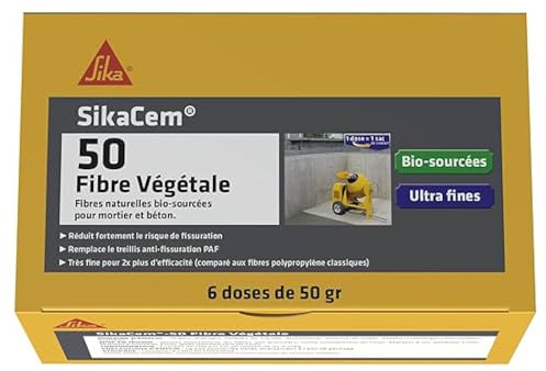 SIKA - Fibres naturelles bio-sourcées - SikaCem-50 Fibre Végétale blanc - Pour bétons, chapes et mortiers - Anti-fissuration - Boîte de 6 doses