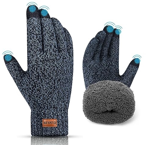 HIYATO Handschuhe herren, Verdickte Touchscreen Winterhandschuhe, Warme Strickhandschuhe mit Fleece Innenfutter für Damen und Herren (Navy)