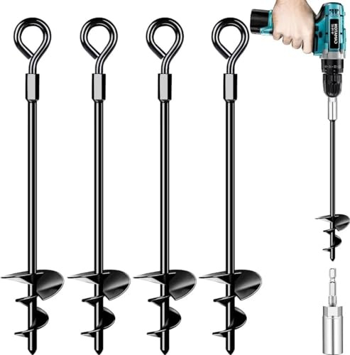 Payivsve Ground Anchors 4 Pack, Heavy Duty Swing Set Anchors, Spiral Earth Anchor for Trampoline, Camping, Shed, Canopies, Metal Trampoline Anchor Resistant Strong Wind