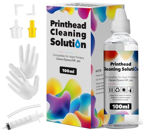 HALLOLUX Druckkopfreiniger 100ML Düsenreiniger Druckkopf Reinigungsflüssigkeit mit Spritzen 5ml, für Epson HP Canon Brother Samsung für Aller Tintenstrahldrucker Druckkopf