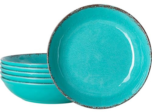 LEHAHA Melamine Pasta Bowl, 9.25 inch Large Wide and Shallow Bowls Set of 6, 42 OZ Unbreakable 100% Melamine Serving Bowls Set for Dinner, Noodle,Ramen,Salad, Fruit Bowl. Dishwasher Safe, Teal…