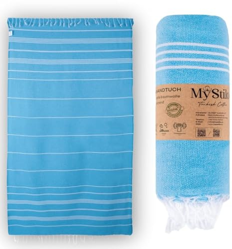 MyStilo Asciugamano da bagno turco in 100% cotone riciclato, durevole e naturale, telo da sauna, telo da spiaggia, telo doccia, asciugamano da bagno, asciugamano da yoga, 100 x 200 cm, colore blu