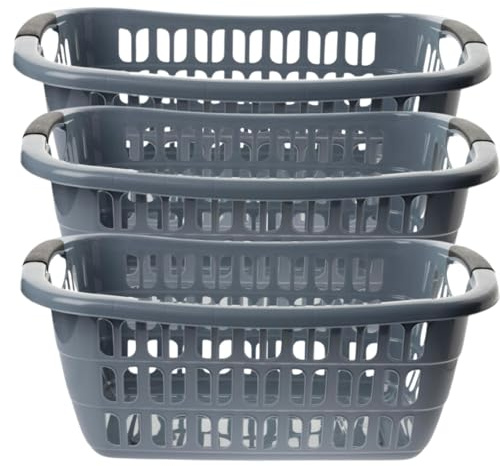 2friends Vasca per la biancheria ergonomica, confezione da 3 pezzi, pratica biancheria in plastica, colore grigio, leggera e robusta, con manici, ideale per biancheria, 55 x 22 x 37 cm, made in EU