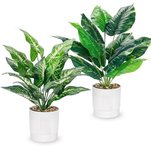 Der Rose 2 Pack 16 Fake Plants White Pot for Office Bathroom Decor