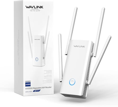WAVLINK Repetidor WiFi 6 Largo Alcance para Casa, Amplificador Señal WiFi AX3000 con Puerto Ethernet, Extensor WiFi de Doble Banda con Antenas 5 * 5dBi Cobertura hasta 3000sq.ft
