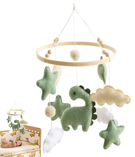 Bed Bell Mobile - Dinosaur Crib Mobile, Baby Musical Hanging Toy | Säker Grön Plantskolor, Mild Vaggvisa Spinnare Mobil, Mjuk Plysch Säng Leksak För Spädbarn, Lugnande Sömn Crib Mobil För Baby Flicka