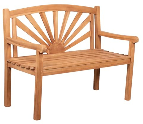 MR. DEKO Banc de jardin motif teck | Banc en bois avec dossier | Banc de frison pour l'extérieur | 2 places 120 x 60 x 94 cm | Banc en teck massif et résistant aux intempéries pour jardin, balcon