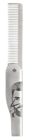 Beard Comb, Beard Brush, Foldable Grooming Tool, Portable Stainless Steel Construction, Ergonomic Design Comfortable Grip, Great for Travel, Home, Styling, Husband, Dad, Adult Men