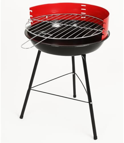 Acomoda Textil – Barbacoa de Carbon con Parrilla Redonda y Estructura de Acero, Ligera y Portatil. Asador 33x56 cm Ideal para Jardin, Camping o Terraza de Facil de Limpieza.