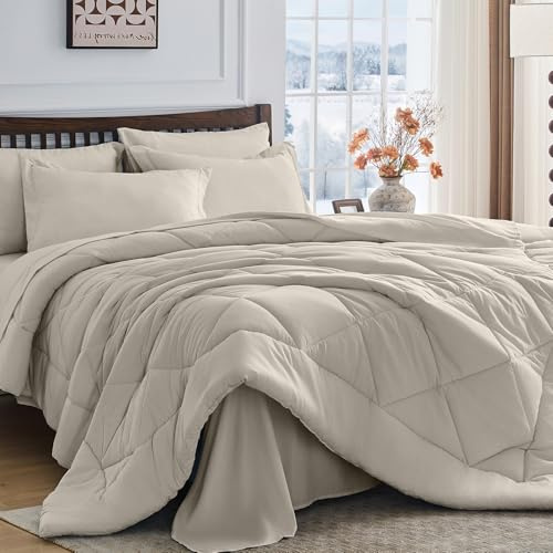 HEVUMYI 7-Piece King Comforter Set, Linen Bed in a Bag