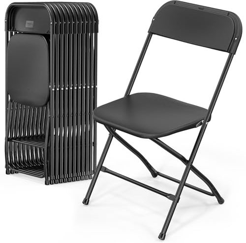 Bonnlo Set de 12 Sillas Plegables – Sillas de Comedor, Jardín, Camping, Plegables, para Balcón, Sala de Estar, Restaurante y Conferencias, Ergonómicas, 47x47x75 cm, hasta 150 kg, Negro