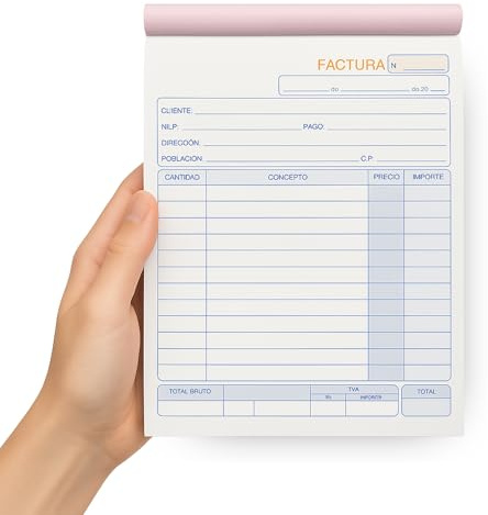 Talonarios facturas, Libreta de Facturas, Talonario para autonomos, 70 hojas, 35 juegos original + copia, autocopiativo, Matriz de corte, Tamaño 210x145 mm, Pack de 12 talonarios