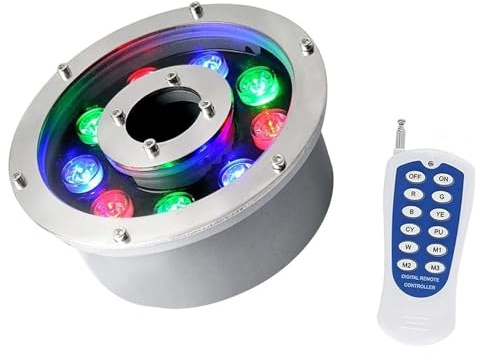 QICBYING Luce Subacquea da Incasso con Cambio Colore RGB - Lampada A Fontana Ad Anello A LED, Luci da Giardino Sommergibili Impermeabili IP68 con Telecomando, per Fontana da Laghetto(6W(12v))