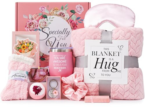 Pamper Gifts for Women,Birthday Gift Set Self Care Package Relaxation Spa Bath Box for Mother, Get Well Soon Gift Baskets for Her, Hamper Gift for Women, Friend, Sister, Mum with Blanket