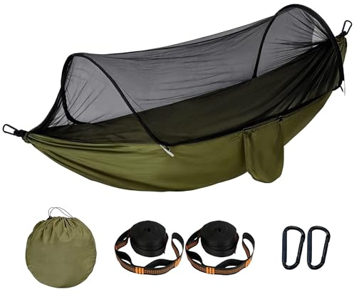 Camping Hammock with Mosquito Net, 2 Person Pop-up Parachute Lightweight Hanging Large Hammock Backpacking, Survival, Outdoor Backyard Hiking