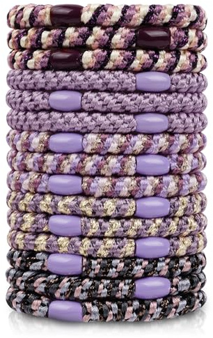 OSDUE Gomas de pelo, 15 Piezas Gomas Pelo para Mujer Trenzadas a la Moda Cuerdas, 5 Colores Disponibles Bandas Elásticas Hair Ties para Cabello para Grueso y Rizado, Morado Conjunto
