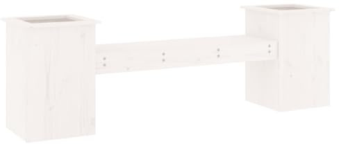 Mhdvray Panchina da giardino bianca in legno di pino massiccio, 184,5 x 39,5 x 56,5 cm, con 2 fioriere, design moderno, robusta e durevole, per balcone, terrazza, giardino