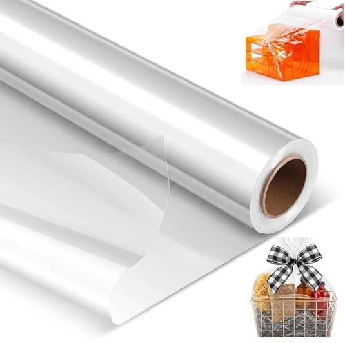 Dexpally 80cm x 30m Cellophane Wrap Clear Wrapping Cellophane Roll for Hampers 3 Mil Thickness Transparent Wrapping Paper for Flowers Florist Easter Basket Packing Supplies (Folded in Half)