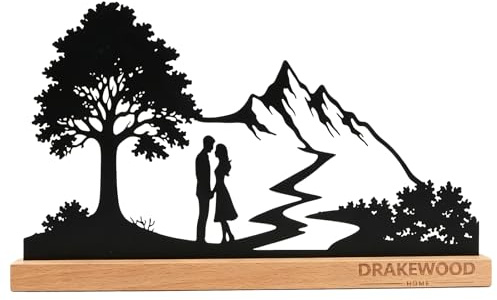 Romántica Figura Pareja Enamorados para Parejas Aniversario San Valentin | Moderna Decoración con Metal Siluetas de Arbol de la Vida Montaña para Ventana Mesa de Comedor Sala Adornos de Estar Regalo