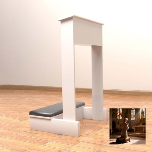 Kyrka Bönbänk Knäbänk Trä Bönbänk med Bokhylla Bönbord Hemma med Kudde Meditationspall Knäbänk för Kyrka Familj(White)