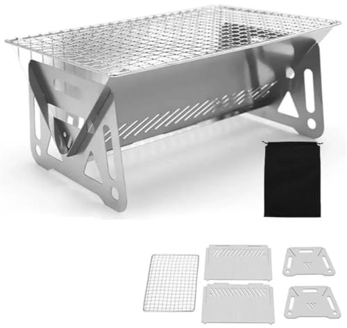 Hopfällbar vedeldad campingkök bärbar grillkol med grill