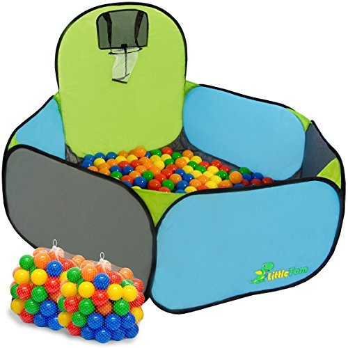 LittleTom Kinder Bällebad Mit Basketball Korb - 200 Bälle - 120x100cm Spielzeug Bällepool - Baby Bällebecken Für Garten