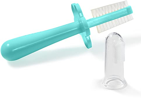 Grabease Baby-Fingerzahnbürste, Babybad, doppelseitige Zahnbürste, BPA- und Phthalatfrei, 1 Packung, Blaugrün