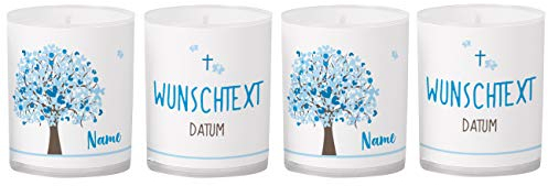 Striefchen® Kommunion/Taufe/Konfirmation - Tischdekoration Teelichter mit Personalisierung - Namen und Datum der Feier Blau