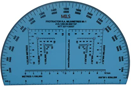 United Kingdom MOD RA 6 Inch Protractor NSN 4VS-1290-99-9681197 is a Map Protractor Military for Land Navigation in Mils. This Map Tool is used for Map Reading, Orienteering, and Survival Navigation.