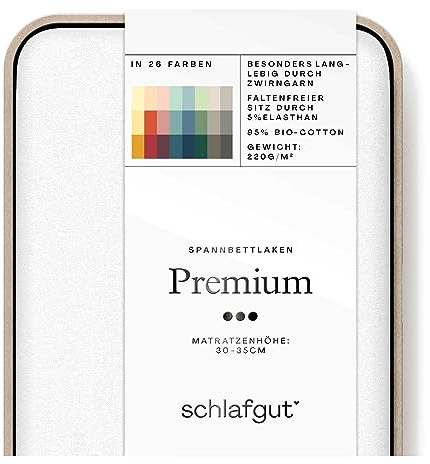 Schlafgut Premium Spannbettlaken 140x200cm bis 160x220cm Full-White, Spannbetttuch aus weicher Biobaumwolle