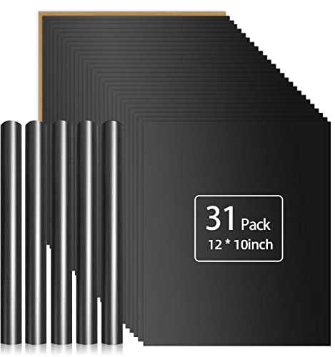 Plotterfolie Textil für T-Shirts 31 Pack 30.5cmx25.4cm Flexfolie Plotter Textil,Schwarz Wärmeübertragung Folie Easy to Weed Aufbügeln auf Vinylfolie Rolle für Stoffen T-Shirts Heißpressmaschine