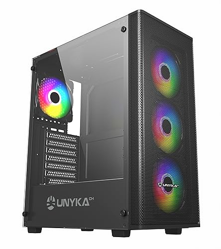 UNYKAch Caja de Ordenador ATX MIR 100, Gaming Gran Tamaño con 4 Ventiladores ARGB, 1 USB 2.0 y 3 USB 3.0