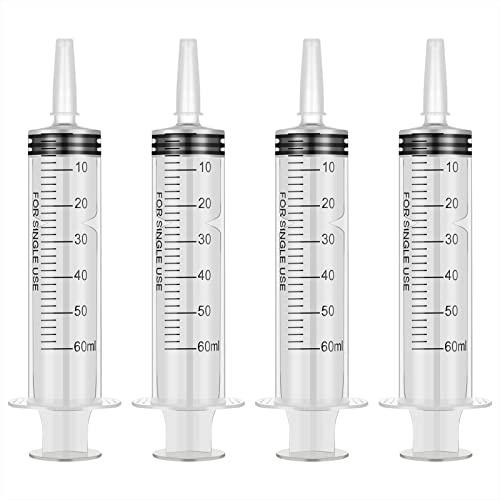 Xinzistar 4 pièces Seringue 60ml Grosse Seringue Plastique Huile Aspiration Seringue pour Alimentation Animale, la Mesure du Liquide, L'arrosage