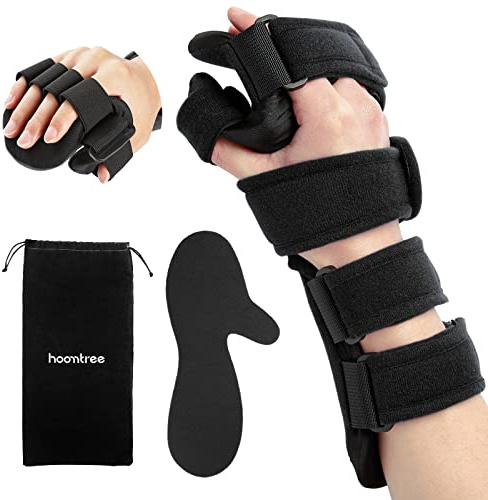 HOOMTREE Férula de mano en reposo derecha e izquierda con separador de dedos Inmovilizador nocturno funcional Férula de dedo de la muñeca para el dolor del túnel carpiano, tendinitis (Derecho,Negro)